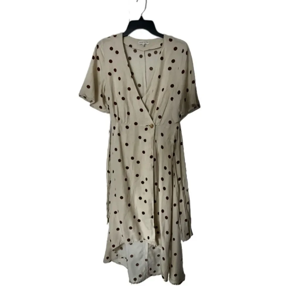 Moon River linen blend polka dot midi wrap dress SIZE MEDIUM